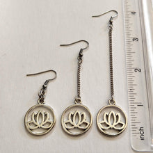Load image into Gallery viewer, Japanese Lotus Flower Earrings - Your Choice of Three Lengths - Long Dangle Chain Earrings