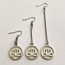 Load image into Gallery viewer, Japanese Lotus Flower Earrings - Your Choice of Three Lengths - Long Dangle Chain Earrings