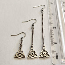 Load image into Gallery viewer, Celtic Knot Gaelic Earrings - Your Choice of Three Lengths - Long Dangle Chain Earrings