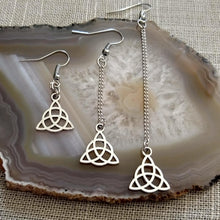 Load image into Gallery viewer, Celtic Knot Gaelic Earrings - Your Choice of Three Lengths - Long Dangle Chain Earrings