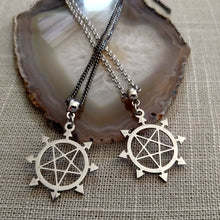 Load image into Gallery viewer, Inverted Pentagram Necklace, Eight Pointed Star on Silver Rolo Chain