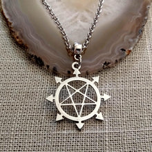 Load image into Gallery viewer, Inverted Pentagram Necklace, Eight Pointed Star on Silver Rolo Chain