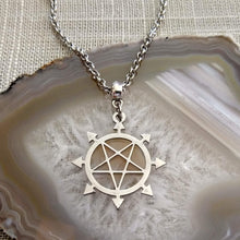 Load image into Gallery viewer, Inverted Pentagram Necklace, Eight Pointed Star on Silver Rolo Chain