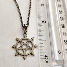 Load image into Gallery viewer, Inverted Pentagram Necklace, Eight Pointed Star on Silver Rolo Chain