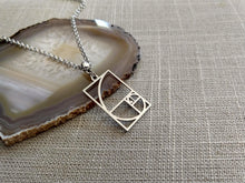 Load image into Gallery viewer, Fibonacci Sequence Necklace, Mens Jewelry on Silver Rolo Chains, Gifts for Mathematicians