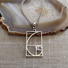 Load image into Gallery viewer, Fibonacci Sequence Necklace, Mens Jewelry on Silver Rolo Chains, Gifts for Mathematicians