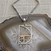 Load image into Gallery viewer, Fibonacci Sequence Necklace, Mens Jewelry on Silver Rolo Chains, Gifts for Mathematicians