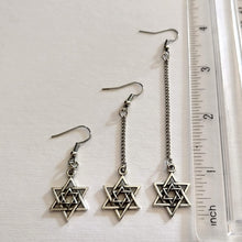 Load image into Gallery viewer, Double Star of David Earrings - Your Choice of Three Lengths - Long Dangle Chain Earrings