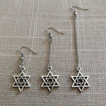 Load image into Gallery viewer, Double Star of David Earrings - Your Choice of Three Lengths - Long Dangle Chain Earrings