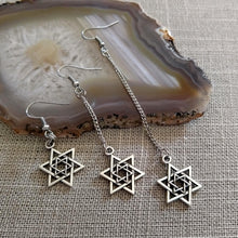 Load image into Gallery viewer, Double Star of David Earrings - Your Choice of Three Lengths - Long Dangle Chain Earrings
