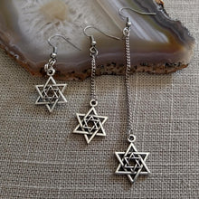 Load image into Gallery viewer, Double Star of David Earrings - Your Choice of Three Lengths - Long Dangle Chain Earrings