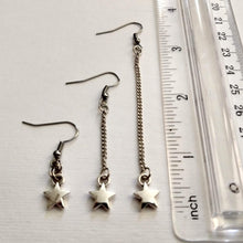 Load image into Gallery viewer, Silver Tiny Star Earrings, Your Choice of Three Lengths, Long Dangle Chain Drop