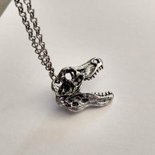 Load image into Gallery viewer, Dinosaur Skull Necklace on Silver Rolo Chain, Mens Jewelry