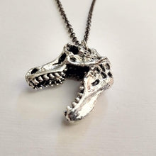 Load image into Gallery viewer, Dinosaur Skull Necklace on Gunmetal Rolo Chain, Mens Jewelry