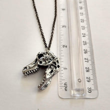 Load image into Gallery viewer, Dinosaur Skull Necklace on Gunmetal Rolo Chain, Mens Jewelry