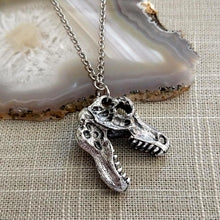 Load image into Gallery viewer, Dinosaur Skull Necklace on Silver Rolo Chain, Mens Jewelry