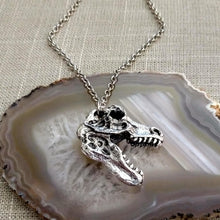 Load image into Gallery viewer, Dinosaur Skull Necklace on Silver Rolo Chain, Mens Jewelry