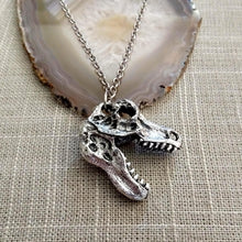 Load image into Gallery viewer, Dinosaur Skull Necklace on Silver Rolo Chain, Mens Jewelry