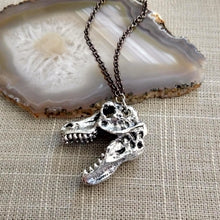 Load image into Gallery viewer, Dinosaur Skull Necklace on Gunmetal Rolo Chain, Mens Jewelry