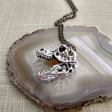Load image into Gallery viewer, Dinosaur Skull Necklace on Gunmetal Rolo Chain, Mens Jewelry