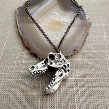 Load image into Gallery viewer, Dinosaur Skull Necklace on Gunmetal Rolo Chain, Mens Jewelry
