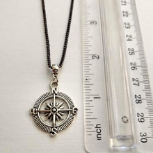 Load image into Gallery viewer, Compass Necklace, Maritime Nautical Boating Jewelry on Gunmetal Curb Chain, Mens Jewelry