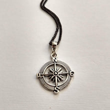 Load image into Gallery viewer, Compass Necklace, Maritime Nautical Boating Jewelry on Gunmetal Curb Chain, Mens Jewelry