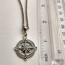 Load image into Gallery viewer, Compass Necklace, Maritime Nautical Boating Jewelry on Silver Rolo Chain, Mens Jewelry