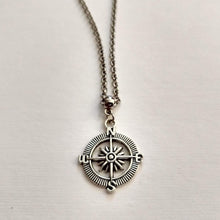 Load image into Gallery viewer, Compass Necklace, Maritime Nautical Boating Jewelry on Silver Rolo Chain, Mens Jewelry
