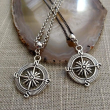 Load image into Gallery viewer, Compass Necklace, Maritime Nautical Boating Jewelry on Silver Rolo Chain, Mens Jewelry
