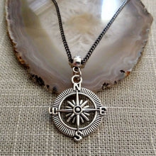 Load image into Gallery viewer, Compass Necklace, Maritime Nautical Boating Jewelry on Gunmetal Curb Chain, Mens Jewelry