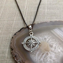 Load image into Gallery viewer, Compass Necklace, Maritime Nautical Boating Jewelry on Gunmetal Curb Chain, Mens Jewelry