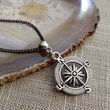 Load image into Gallery viewer, Compass Necklace, Maritime Nautical Boating Jewelry on Gunmetal Curb Chain, Mens Jewelry