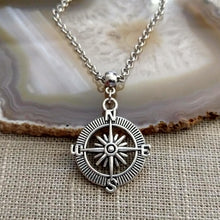 Load image into Gallery viewer, Compass Necklace, Maritime Nautical Boating Jewelry on Silver Rolo Chain, Mens Jewelry