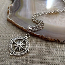 Load image into Gallery viewer, Compass Necklace, Maritime Nautical Boating Jewelry on Silver Rolo Chain, Mens Jewelry