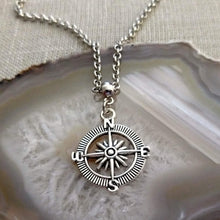 Load image into Gallery viewer, Compass Necklace, Maritime Nautical Boating Jewelry on Silver Rolo Chain, Mens Jewelry