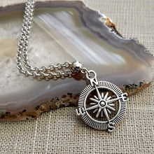 Load image into Gallery viewer, Compass Necklace, Maritime Nautical Boating Jewelry on Silver Rolo Chain, Mens Jewelry