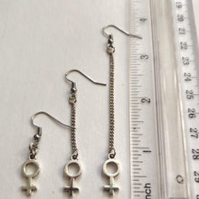 Load image into Gallery viewer, Female Symbol Earrings,  Your Choice of Three Lengths, Long Dangle Chain Drop