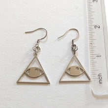 Load image into Gallery viewer, Illuminati Earrings, All Seeing Eye, Drop Dangle Earrings, Stainless Machine Cut Steel