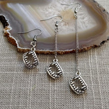 Load image into Gallery viewer, Silver Fangs Earrings - Your Choice of Three Lengths - Long Dangle Chain Earrings