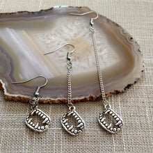 Load image into Gallery viewer, Silver Fangs Earrings - Your Choice of Three Lengths - Long Dangle Chain Earrings