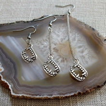Load image into Gallery viewer, Silver Fangs Earrings - Your Choice of Three Lengths - Long Dangle Chain Earrings