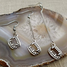 Load image into Gallery viewer, Silver Fangs Earrings - Your Choice of Three Lengths - Long Dangle Chain Earrings