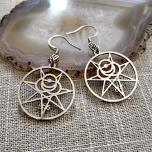 Load image into Gallery viewer, Aleister Crowley Earrings, 666 Magick Dangle Drop Earrings, Occult Occultist Jewelry