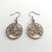 Load image into Gallery viewer, Necronomicon Earrings, HP Lovecraft Dangle Drop Earrings, Machine Cut Stainless Steel Charms