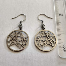 Load image into Gallery viewer, Necronomicon Earrings, HP Lovecraft Dangle Drop Earrings, Machine Cut Stainless Steel Charms