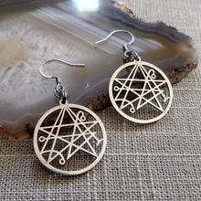 Load image into Gallery viewer, Necronomicon Earrings, HP Lovecraft Dangle Drop Earrings, Machine Cut Stainless Steel Charms