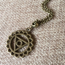 Load image into Gallery viewer, Throat Chakra Necklace on Bronze Rolo Chain, Yoga Jewelry