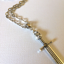 Load image into Gallery viewer, Cat Head Sword Necklace on Silver Cable Chain, Mens Jewelry
