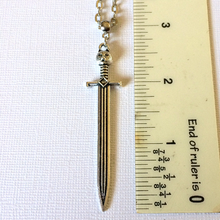 Load image into Gallery viewer, Cat Head Sword Necklace on Silver Cable Chain, Mens Jewelry